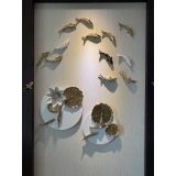  y16074 立體壁飾- 花、植物系列 - 陶瓷荷花魚壁飾 啞光金(三入一組)(美式背牆壁掛.歐式客廳背景牆面裝飾壁飾)